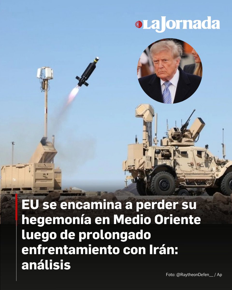 lajornadaonline's tweet photo. EU se encamina a abandonar su papel como potencia dominante en Medio Oriente después de décadas de hegemonía, debido al desgaste provocado por su prolongada guerra con Irán y las crecientes exigencias militares en otras regiones, plantea un análisis publicado por The Economist. 

El artículo señala que la guerra contra Irán, que debía concluir en días y ya se extiende por ocho meses, impone elevados costos a los aliados de Washington en el Golfo y desatado una crisis energética internacional. 

Mientras las conversaciones indirectas entre Estados Unidos e Irán en la Asamblea General de las Naciones Unidas no producen avances.

Lee la nota: https://t.co/NFuQCjJZ5x