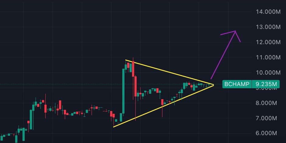 Prase_2's tweet photo. After letting the dust settle, $BCHAMP hit a new $11M ATH and added 400+ new holders. 🐻🥊🔥

The chart continues to consolidate below the highs. One clean breakout and price discovery is back on the menu. 👀📈 https://t.co/kZbYUANQKN