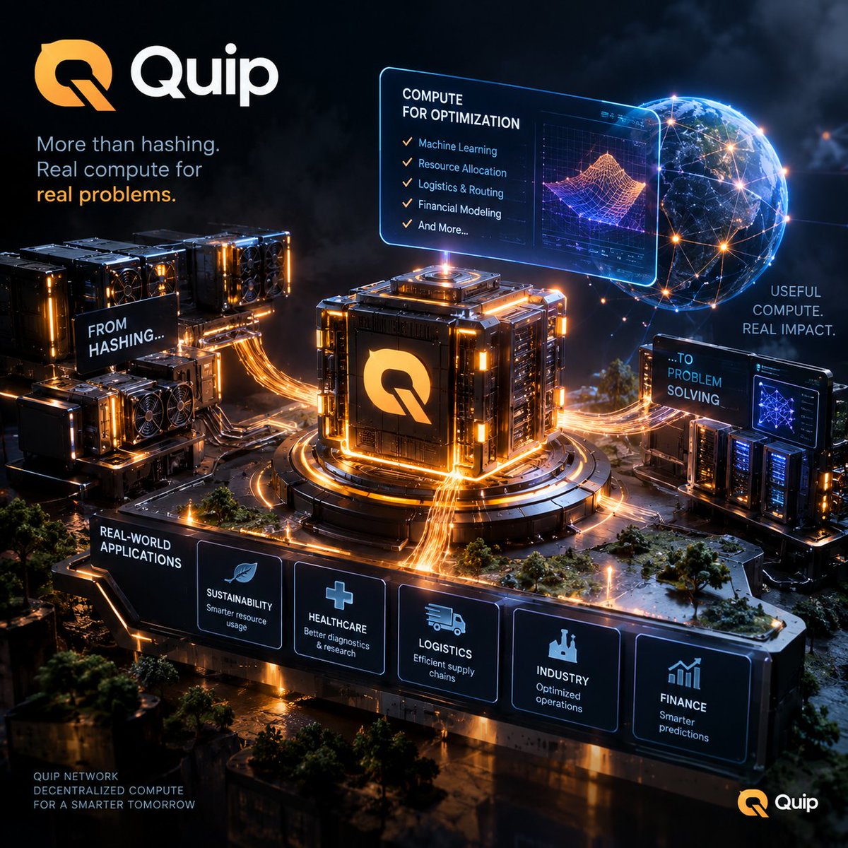 Kavehw3's tweet photo. one thing i find interesting about quip

the network isn't just about hashing for the sake of hashing
@quipnetwork

it’s built around using compute for optimization and solving actual problems

that makes the compute layer more interesting than a typical mining model... https://t.co/NBCzhtbq9n