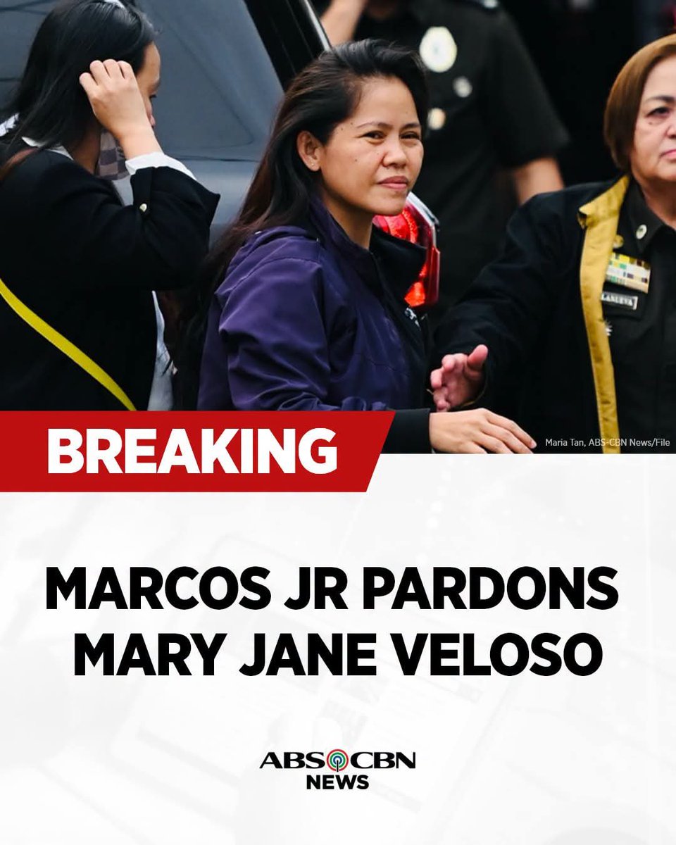 drjarinadgpi's tweet photo. BREAKING: President Ferdinand Marcos, Jr. has granted an absolute pardon to human trafficking victim Mary Jane Veloso.
#ABSCBN
#ABSCBNNews
#AbsolutePardon
#MaryJaneVeloso https://t.co/E4LTrBLLqQ
