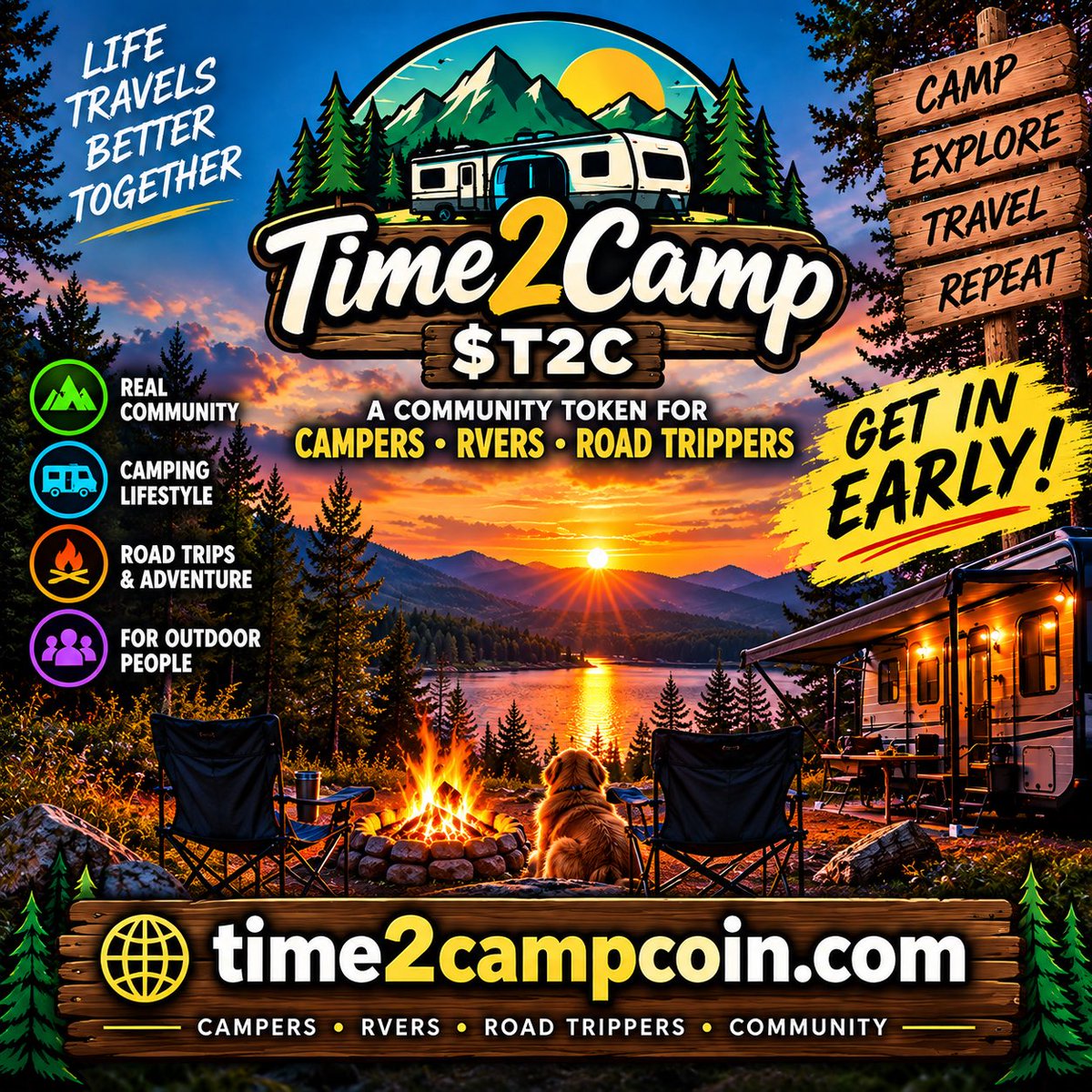 Time2CampCoin's tweet photo. @iamsamcrypto Built For Campers. Powered By $T2C. https://t.co/qr0uozpfTO