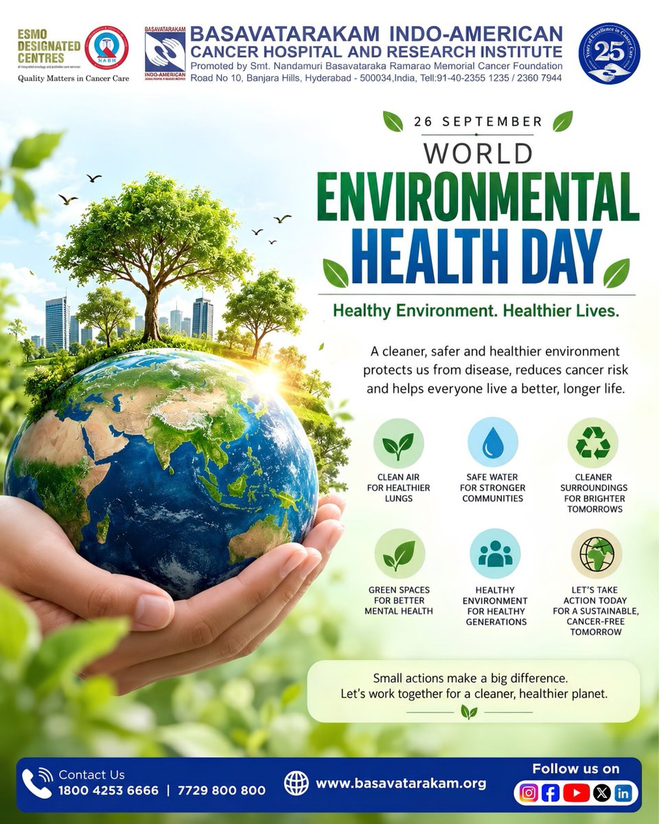basavatarakam's tweet photo. World Environmental Health Day

A healthy environment is essential for a healthy life.

On World Environmental Health Day, let’s recognise the connection between the environment and our well-being. Clean air, safe water, green spaces, (1/3) https://t.co/gjAD9cWutV