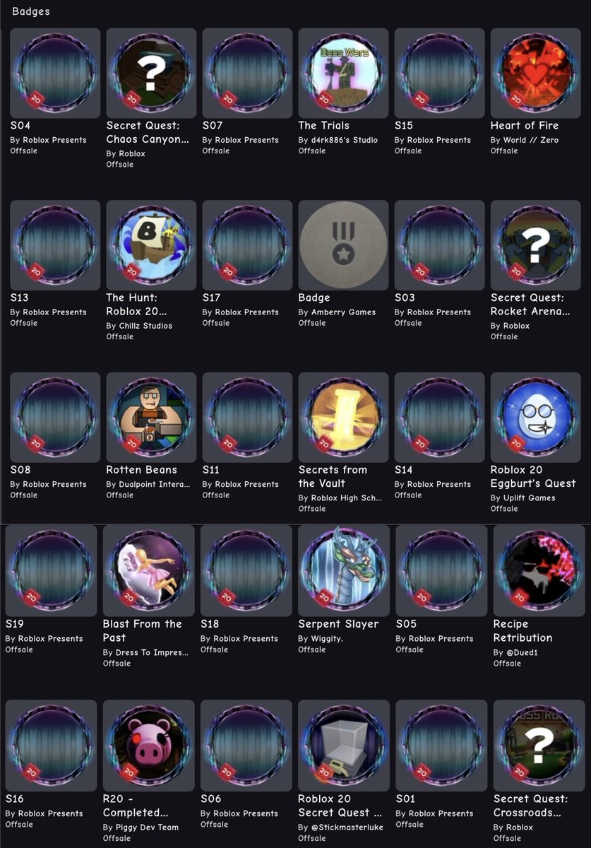 ScherboRBX's tweet photo. Got all 15 secret badges in The Hunt, all caught up and ready for drop 4! https://t.co/DAQndTHFEz