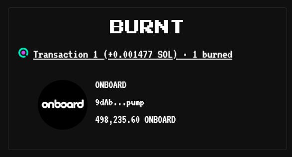 onboard_fun's tweet photo. Our first burn has been complete.

20% of fees goes to a burnt wallet which buys up $ONBOARD supply and burns it.

This is the start.

500k burnt. https://t.co/AG8H6i4o3j