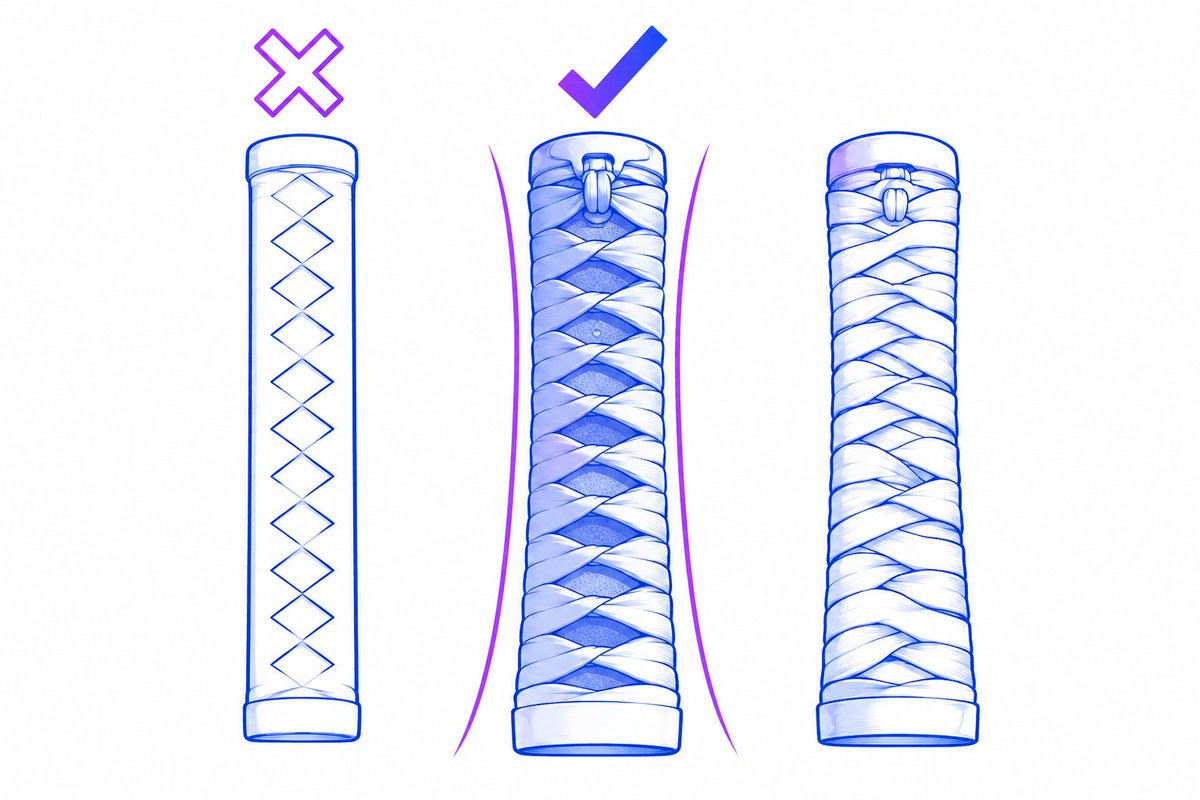 Swaylyx's tweet photo. When drawing a wrapped handle, don’t make the pattern perfectly flat and repetitive. https://t.co/cHDGrUYwJI