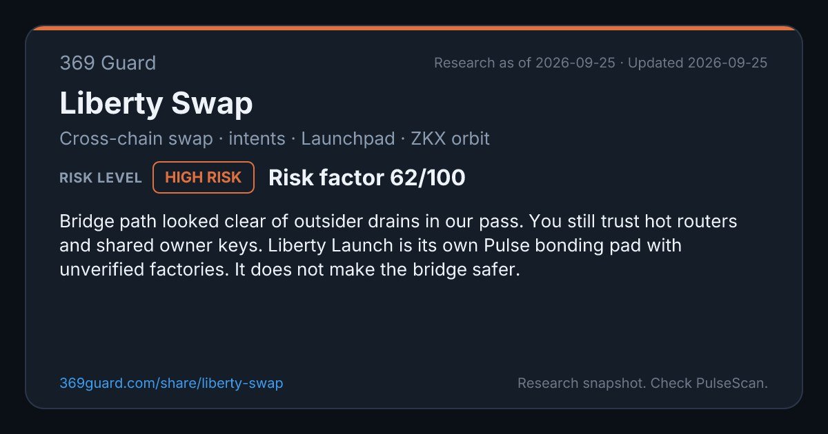 369Guard's tweet photo. Update on 369 Guard: Liberty Swap.

Cross-chain swap, intents, Launchpad, and ZKX orbit.

https://t.co/PbdIOLqxm5 https://t.co/RjMiG0qOsL