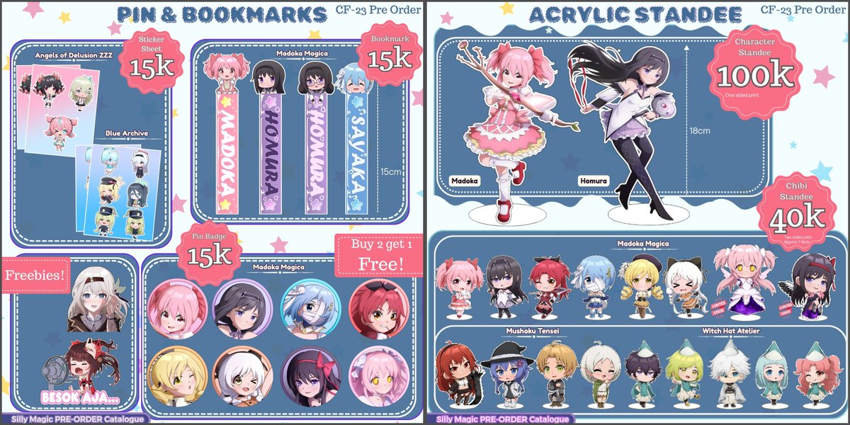 X3Narts's tweet photo. CF 23 ★Silly Magic★ Circle Catalogue 

Fandom: Madoka Magica, Wuwa, Witch Hat Atelier, Mushoku, Blue Archive, ZZZ,Genshin

📍CF 23 Booth : L-56 AB 
📅 Both days

Pickups &amp; Mail order

form https://t.co/eE13ztoEek…

#madokamagica #comifuro23 #cf23 #comicfrontier  #cf23catalogue https://t.co/lJOZDJxc4U