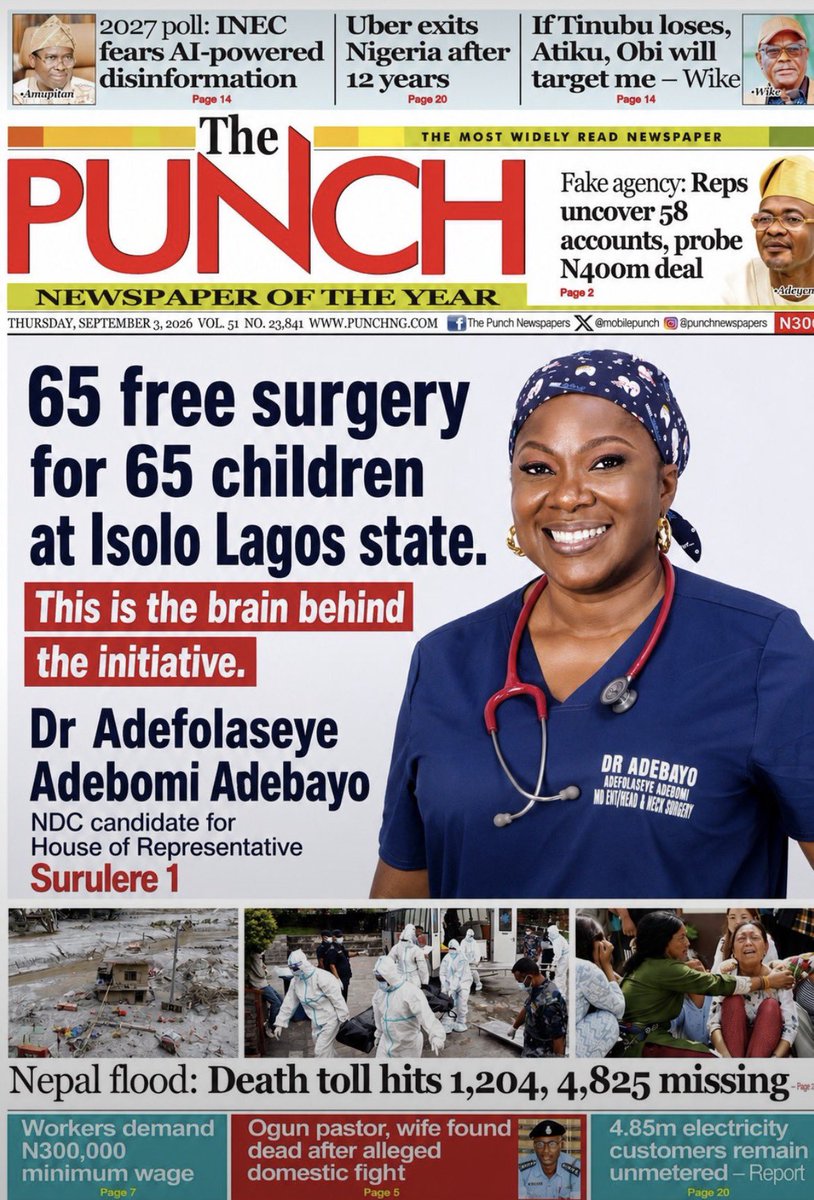 DrFolaseye's tweet photo. Who is Dr Adefolaseye Adebomi Adebayo
Brief Biography 
Dr. Adefolaseye Adebomi Adebayo, MBChB, FWACS, FMC-ORL, is a medical doctor, ENT and Head & Neck Surgeon, postgraduate medical lecturer, community health advocate, humanitarian and public servant, and NDC candidate for Surulere 1 Federal Constituency.

Her journey has been shaped by one guiding principle: “Leadership begins with service to humanity.”

Her educational journey began in Lagos at Olufunmilayo Nursery & Primary School, Ikeja, Victory Home School, Ikeja, and Bola Memorial Primary School, Abule Onigbogbo. She attended Army Day Secondary School, Enugu, and Special Senior Science School, Nsukka, before proceeding to the University of Ilorin and later institutions including the University of Ibadan, Obafemi Awolowo College of Health Sciences, and the University of Lagos Teaching Hospital (LUTH) for postgraduate specialist training.

Over the years, Dr. Adebayo has built an extensive medical career across public hospitals, specialist ENT practice, medical education and private healthcare. She has served at General Hospital, Ibeju-Lekki, General Hospital, Lagos Island, General Hospital, Harvey Road, Yaba, and General Hospital, Isolo, while also contributing to postgraduate training and continuing medical education for doctors.

Healthcare Contributions

Her contribution to healthcare goes beyond treating patients. She played a role in establishing a structured ENT clinic at General Hospital, Harvey Road, Yaba, and has contributed to the advancement of specialised ear surgery within the Lagos General Hospitals.

she and her ENT colleague from the Middle East (Saudi Arabia) performed the First middle ear endoscopic surgeries in Lagos Health Service commission at General Hospital, Isolo.

During the COVID-19 pandemic, she developed the infection-control protocol for ENT services serving General Hospital, Lagos and General Hospital, Yaba, that kept all the workers of both hospitals safe and as such none ot the staffs  got infected with the COVID 19 Virus.

 Her medical expertise has also been used for humanitarian service.

In 2026 :Performed the  #65Free Adeno Tonsillectomy Surgeries Initiative, to celebrate his Excellency Peter Obi,s 65th birthday where more than 100 children were screened and eligible children received free specialist surgeries. That costs over N200 million Naira if they were paid for.
She has also supported students through scholarships, participated in medical outreaches and, 
in 2022, Provided a community borehole in Alimosho helping children to stop going late to school 

Beyond medicine, Dr. Adebayo has used media platforms to educate the public on healthcare and community development, reflecting her belief that professionals should not only practise their professions but also contribute to society.

Today, she is taking her philosophy of service into politics as the NDC candidate for Surulere 1 Federal Constituency.

Her stated priorities include:

Youth empowerment
Women’s economic empowerment
Education and scholarships
Accessible healthcare
Support for artisans and small businesses
Vocational and technical training
Community infrastructure
Digital opportunities
Accountable constituency representation

Her Promise to the People

Her promise to the people is simple:

“I WILL LISTEN. I WILL SERVE. I WILL REPRESENT. I WILL DELIVER.”

Dr. Adebayo says she intends to bring the same approach she applies in medicine to public service: listen carefully, identify the root problem, develop practical solutions, implement them and evaluate the outcome.

From the operating theatre to the classroom, from humanitarian service to community advocacy, her journey continues to be guided by the belief that:

“Leadership begins with service . 
Which she will provide
