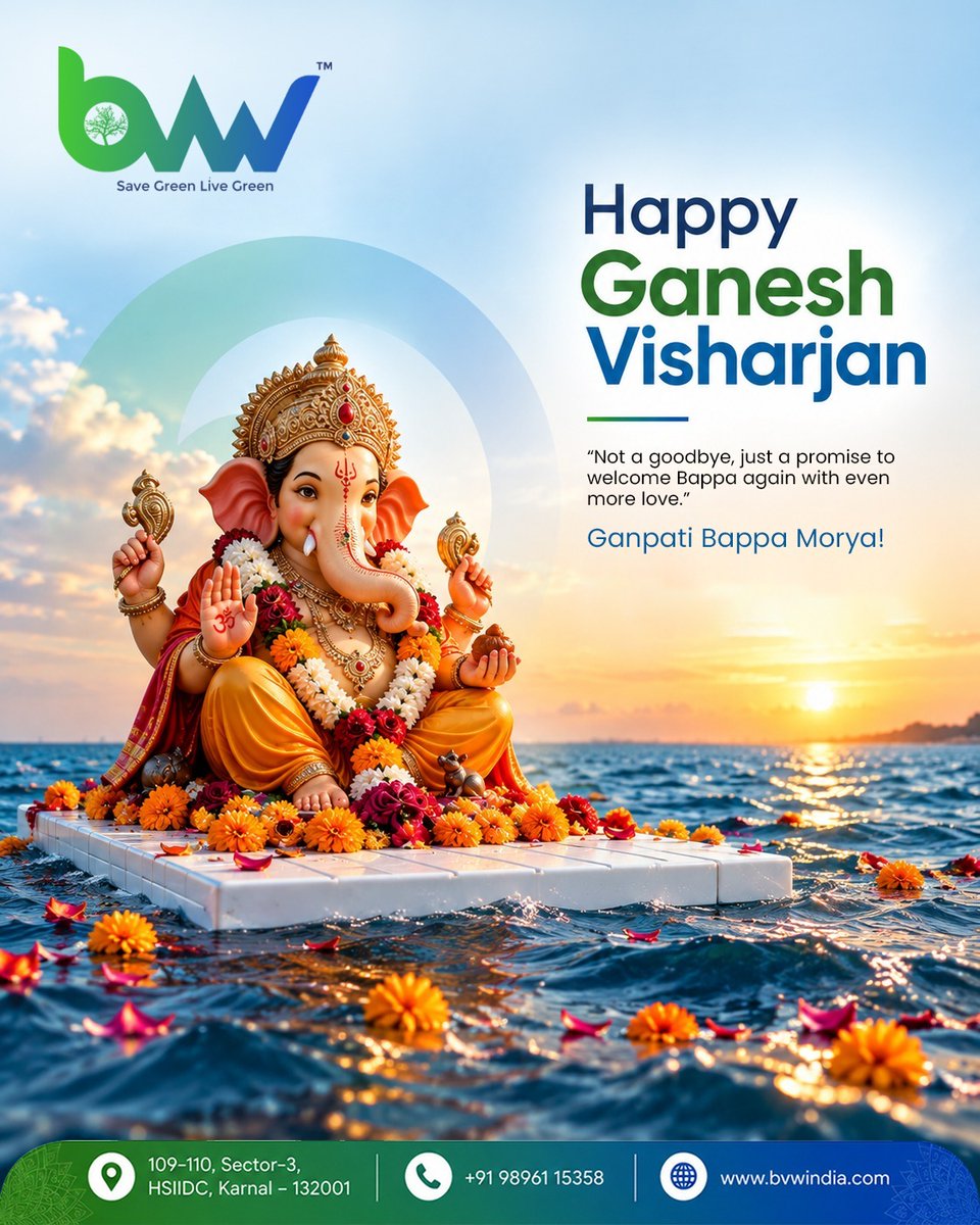 BvwIndia's tweet photo. Every arrival brings joy, and every farewell leaves behind hope and blessings. 

Ganpati Bappa Morya!
Come back soon next year! 🐘✨

#GanpatiVisarjan #GanpatiBappaMorya #GaneshChaturthi #GaneshVisarjan #wpc #wpcproducs https://t.co/W6CGmIQvSO