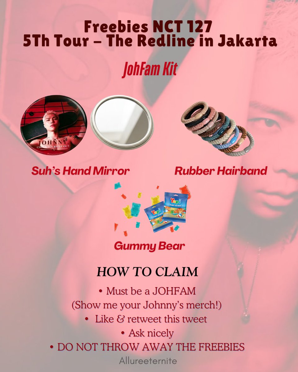 allureeternite's tweet photo. NCT 127 5TH TOUR - THE REDLINE IN JKT Freebies by @allureeternite x @echoesofpetuls 

✮ Sat, 3 Oct 2026
✮ RT &amp; Like this tweet
✮ Time &amp; Location TBA 
✮ Say hi and ask for it to us nicely
✮ Limited qty, first come first get
✮ DO NOT sell or throw away the freebies

SEE YOU❣️ https://t.co/bZ4DsUOa9j