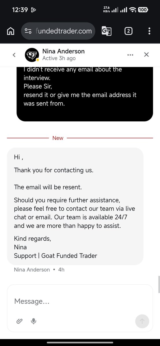 fxsoaam's tweet photo. Account: 514529427

Payout requested on 18 September (now Day 7)

Risk Team asked for an interview.

Multiple agents promised the interview email would be sent.

Please send the interview email or give a clear update today.

#GoatFundedTrader #PayoutDelay
#PropFrimMatch https://t.co/FfkMLoAKU2
