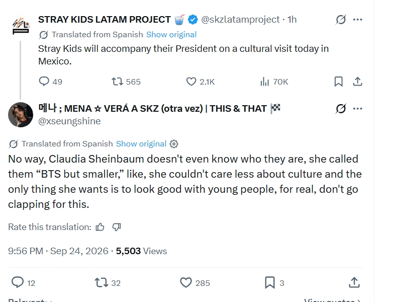 Aurorahi78's tweet photo. SKZ was confirmed to attend—that’s why she announced it. Then they got embarrassed and suddenly didn’t show up 😭 Everyone already knew SKZ was coming, Then y’all only “confirmed” it AFTER the president arrived 😭 By that time, people had already shown up and that was the crowd https://t.co/qR8ZT8fGXI