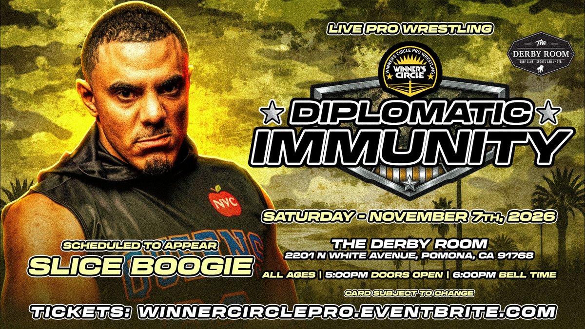 WinnersCirclePW's tweet photo. 🚨 TALENT ANNOUNCEMENT!! 🚨

“King Of The Concrete Jungle”
@SliceBoogie makes his return LIVE at
@WinnersCirclePW: “Diplomatic Immunity”

https://t.co/nK2tM6asxH
🎟 Front Row (SOLD OUT!!) | 🎟 GA $25 https://t.co/WMGFZGZYDq