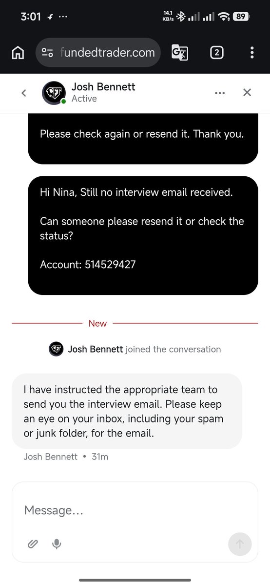 fxsoaam's tweet photo. @
I provided screenshots proving the email never arrived.

Still the only reply is “forwarded to the appropriate team”.

Account is locked and I’m missing trading opportunities.
#GoatFundedTrader
#PayoutDelay
#FundedTrader
#PropFrimMatch https://t.co/20fxeslqHB