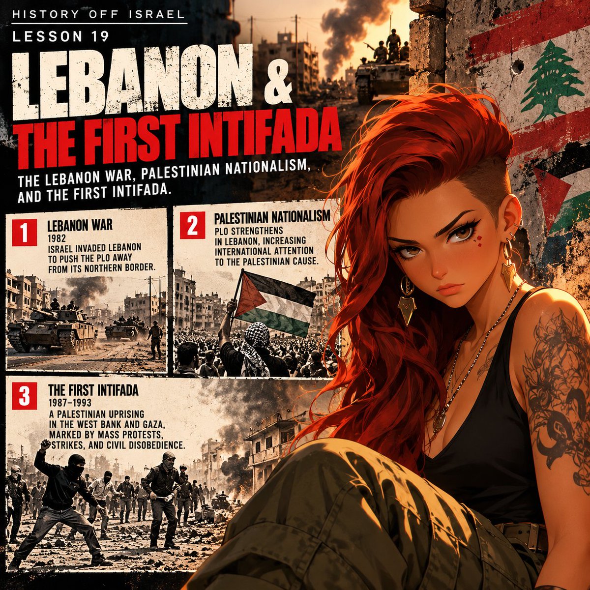 DEREKHOR613's tweet photo. From the 1982 Lebanon War to the First Intifada, the 1980s reshaped Israeli-Palestinian politics and brought Palestinian nationalism and resistance into sharper international focus.

#HistoryOfIsrael #LebanonWar #FirstIntifada #Israel #PalestinianHistory #MiddleEastHistory https://t.co/cX6gvJ6WDZ