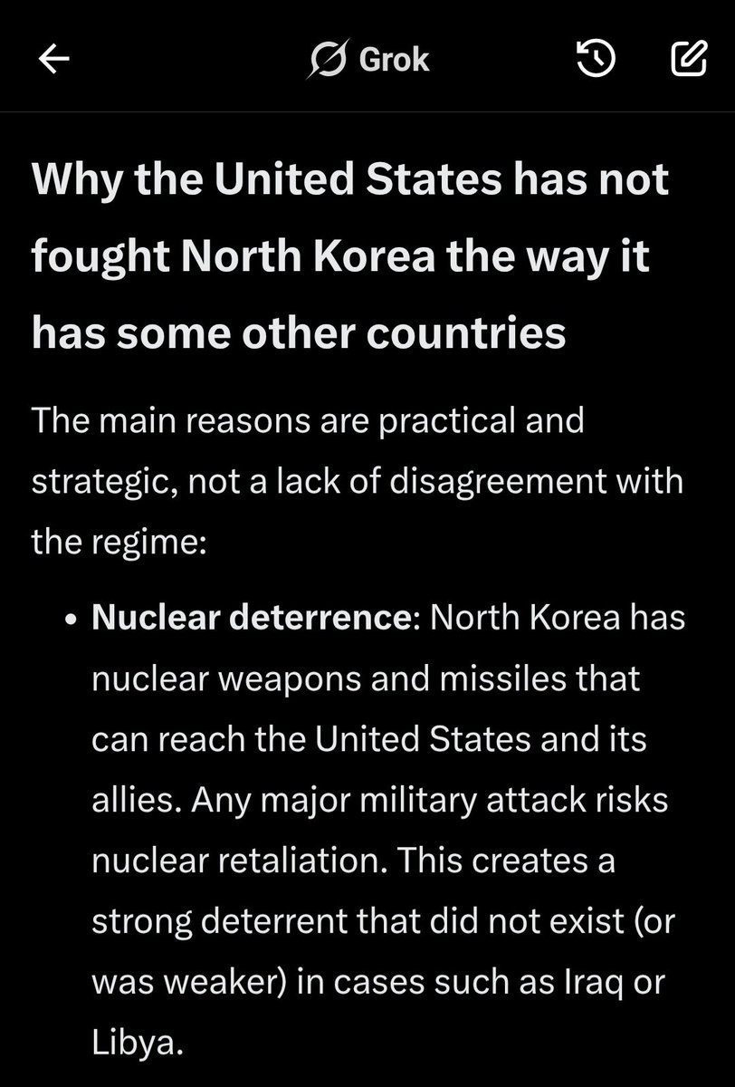 dTweetOfBrahma's tweet photo. Grok's answer why US fears North Korea: https://t.co/Ozhgc11cyy