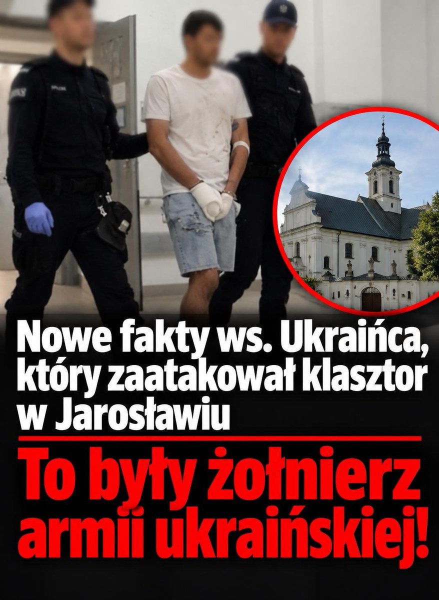 PUsiadek's tweet photo. ⁨📷⁩ ⁨PILNE❗
Nowe fakty ws. Ukraińca, który zabił księdza w klasztorze.
To były żołnierz, który miał polski PESEL i niemiecki paszport❗

31-letni obywatel Ukrainy, Ihor M., króry zaatakował nożem pięć osób. Czterech mężczyzn i kobietę. Wśród nich trzech księży, w tym jednego śmiertelnie/

Według nieoficjalnych ustaleń Radia Eska mężczyzna miał wcześniej służyć w ukraińskiej armii i walczyć na froncie. Miał posiadać paszport ukraiński i niemiecki oraz polski numer PESEL.

W noc poprzedzającą atak przyjechał do Polski z Niemiec. Rano kierował się w stronę Ukrainy. Granicy nie przekroczył. Zatrzymał się w Jarosławiu.

Człowiek z doświadczeniem frontowym poczuł zew krwi po tym, jak zwrócono mu uwagę, że osoby postronne nie mogą przebywać na terenie klasztoru.

Służby ostrzegały w swoich analizach przed zdemobilizowanymi weteranami tej wojny. Wojny, która zawsze wynaturza człowieka, która zostawia krwawą ranę na umyśle. Tacy ludzie są zwyczajnie niebezpieczni, o czym niestety przekonali się nasi rodacy w Jarosławiu.

Musimy z tej tragedii wyciągnąć wnioski. Polska nie może stać się miejscem otwartym dla weteranów wojennych z Ukrainy. Nie możemy pozwolić na to, aby takie sytuacje mogły się powtórzyć.

W Warszawie właśnie otwiera się pierwszy w Europie ośrodek ukraińskiego Korpusu Weteranów. Nie możemy na to pozwolić!⁩
