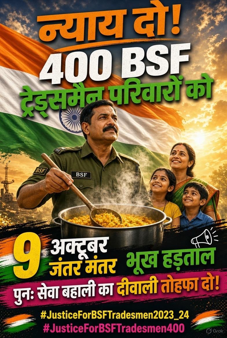 kanhakabira's tweet photo. #JusticeForBSFTradesmen2023_24

Justice!
The condition of 400 BSF Tradesmen families is dire.
Victim of cyber fraud → Lost job
Age has passed → Burden of loan
9 October Jantar Mantar
Hunger strike
Appeal to the Modi government —
Give the Diwali gift of reinstatement in service! https://t.co/cvjAQbFoAZ