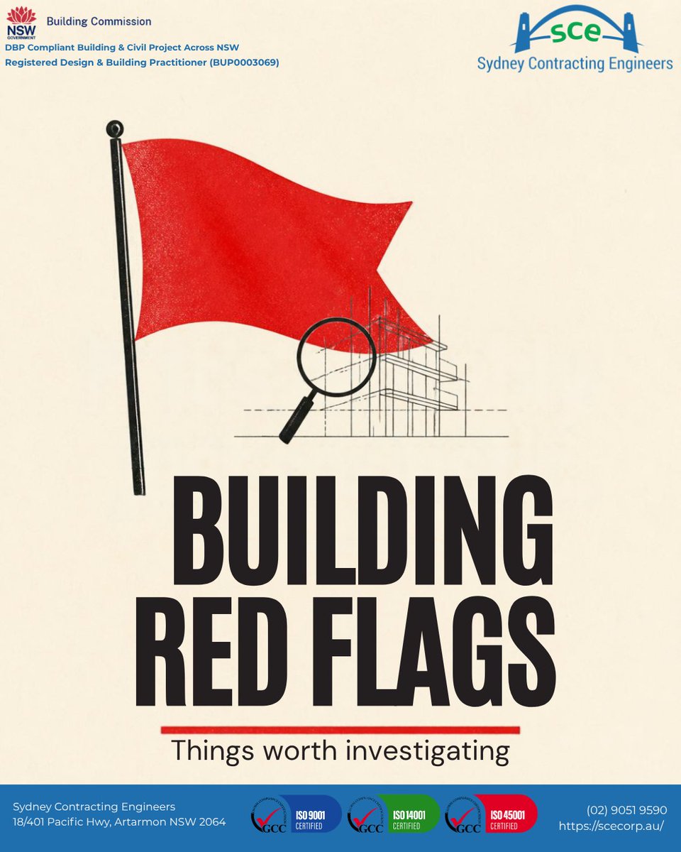 sydney_ltd's tweet photo. π© Not every building problem is obvious.
Here are 4 red flags worth investigating.
Swipe to check them out β
#SCE #SydneyContractingEngineers #BuildingRedFlags #BuildingDefects #StructuralRepairs #Waterproofing #ConcreteRepairs
https://t.co/aA02oPmjF7 https://t.co/4ZVTRSdJyr