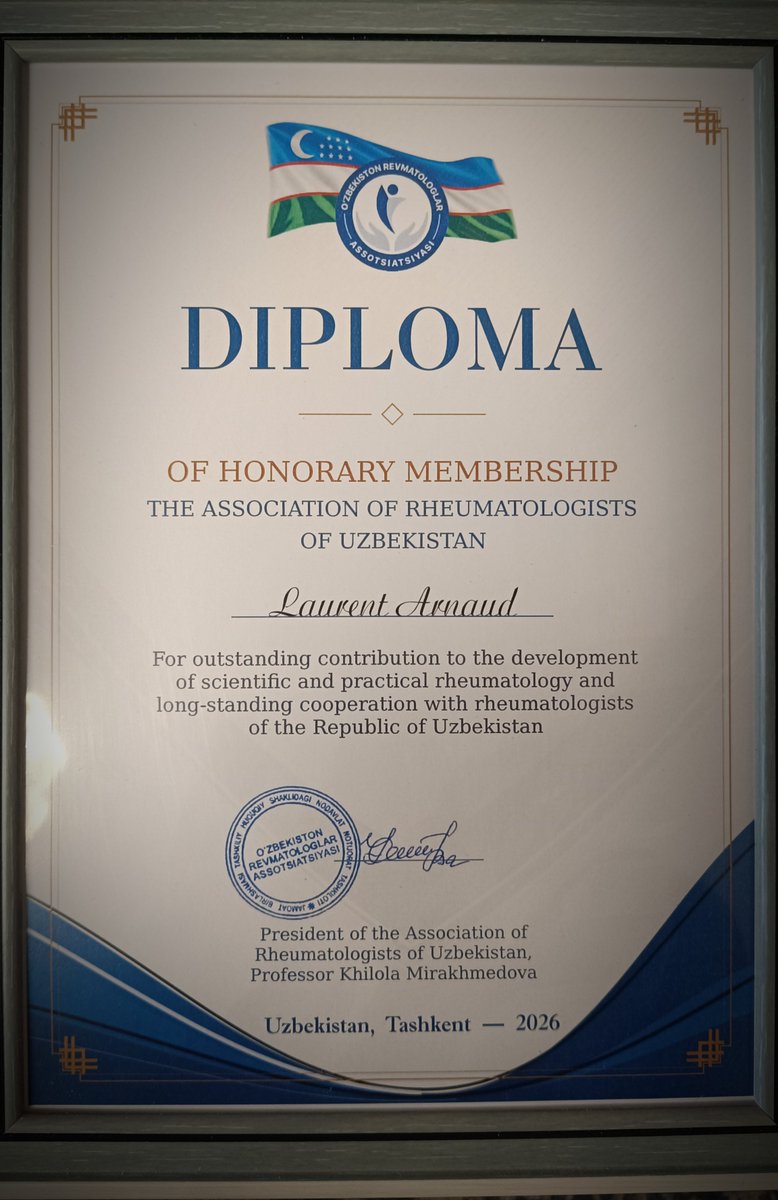 Lupusreference's tweet photo. β
Today at #LEAR2026, I have had the immense honor to be appointed honorary member of the Association of #Rheumatology of Uzbekistan.
Rahmat Uzbekistan! π
Merci beaucoup https://t.co/O3SUGjVrxq