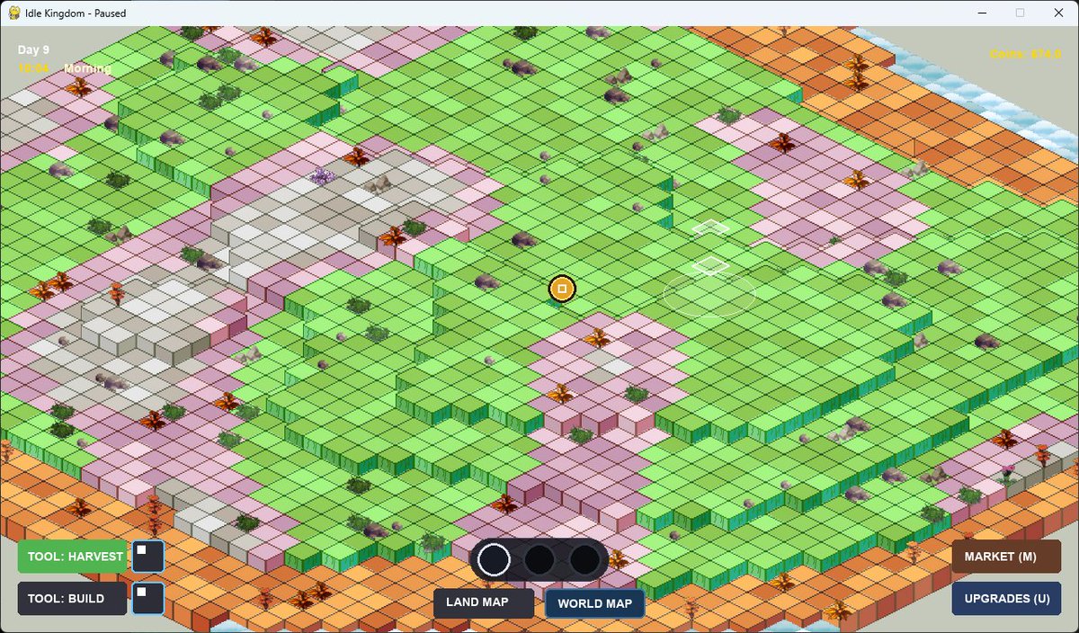 MysticalM_Media's tweet photo. Added color variance. Tile offset. All will be options to turn on/off for ease on the eyes. I much prefer the chaos.

#IdleKingdom 
#MysticalMenagerieMedia 
#Indiedev #Gamedev #GameDesign #Steamgame #Pygame https://t.co/WR4j27Qz4P