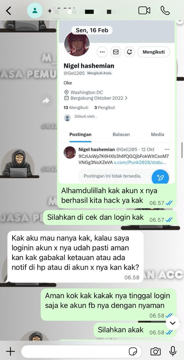 menarikz's tweet photo. Membantu Jasa Pemulihan &amp; Perbaikan Akun Sosmed.

layanan :
🔒Pulihkan,Balikin &amp; Hapus/Nonaktifkan Akun 
🔒Lacak Lokasi — Sadap Wa — Hack Akun

( Facebook, Instagram, TikTok, WhatsApp, Line, Twitter/X, Gmail/Email,Telegram, Game &amp; Lainnya ) 

Minatt? WhatsApp Ada Di Bio !! https://t.co/GxJeQipUbO