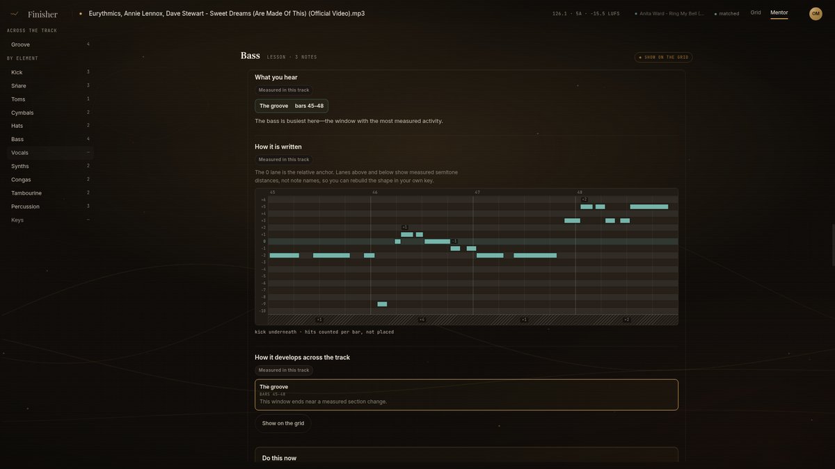 Finisher_lol's tweet photo. Bass can feel right in the loop and still stall the track.

Mentor maps how the bass is written in the busy bars — a shape you can rebuild in your key.
https://t.co/IqamZNNVH4 https://t.co/Nh5HUCmvyW