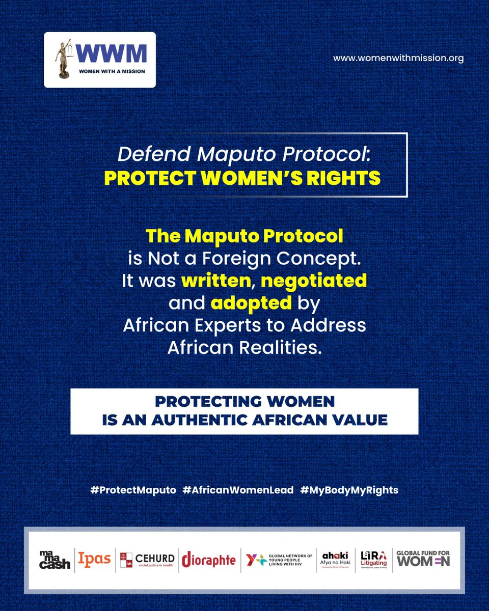 bakerjumba1's tweet photo. Today we join @WomenWithAMiss1, partners and the globe to #ProtectMaputo Protocol, reminding the country that its not a foreign concept, but it was written, negotiated & adopted by African Experts to address African Realities.
Let #AfricanWomenLead
#SafeAndLegalCare https://t.co/wsmlx7b7Vs