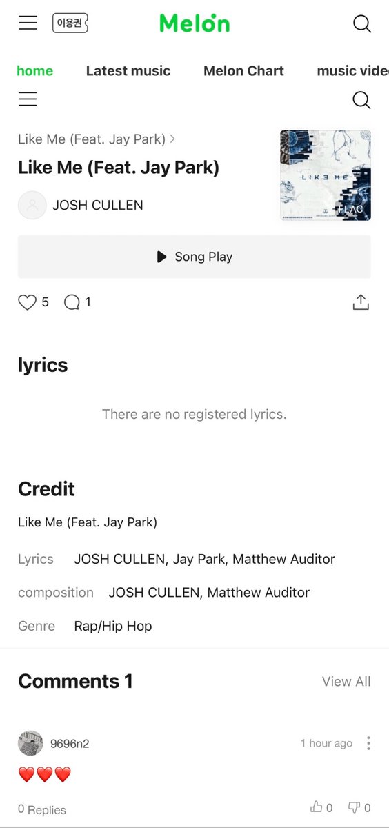 gracie_grats's tweet photo. “Like Me” by Josh Cullen (Feat. Jay Park) is also now available to stream on Korean Music Platforms

Melon Music(already loved by 5 Melon Listeners) 
And Genie Music.

Happy Chuseok to those who celebrate! 

NO OTHER LIKE JC
#JCLIKEME
#JOSHCULLENxJayPark
#JOSHCULLEN @JoshCullen_s 

“Like Me” Melon Music link:
🔗 https://t.co/s8miVYOqOA

Follow Josh Cullen’s Melon Music Page:
🔗 https://t.co/k6zzdlxjbI

“Like Me” Genie link:
🔗 https://t.co/AJyPXpN4qC

Follow Josh Cullen’s Genie Music Page: 
🔗 https://t.co/AypldwhRpt