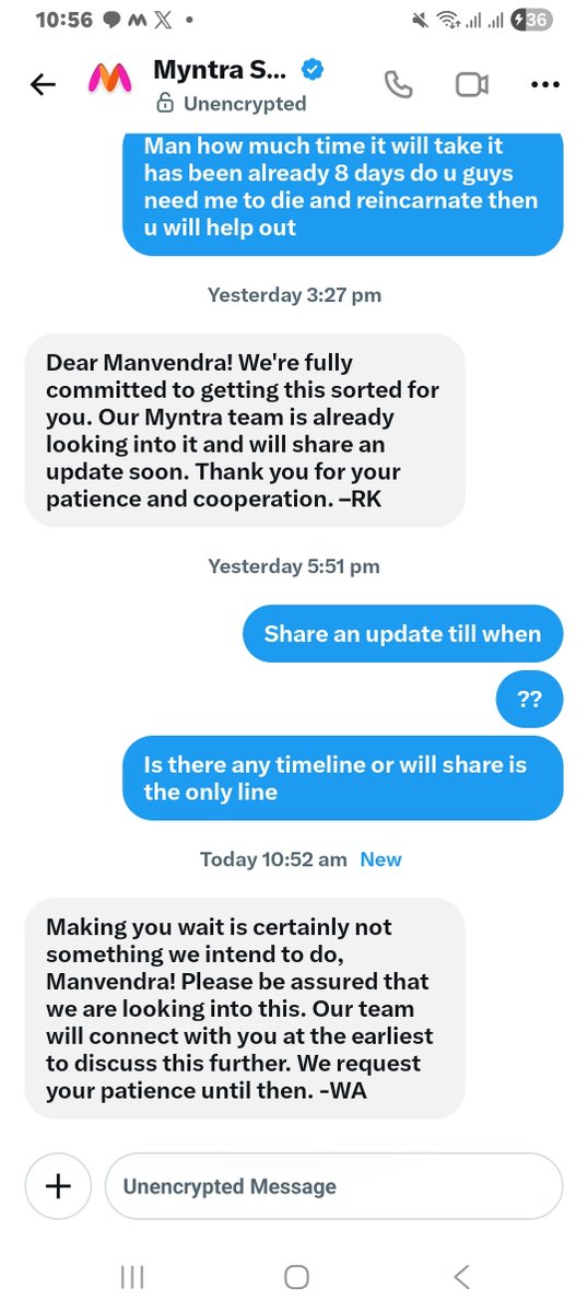 Manvendra_talks's tweet photo. @MyntraSupport This is the msg u guys are sending from past 9 days @MyntraSupport 
@dudeitsokay @naalaYUCK bhai pls help ye log 9 din se rula rhe hai 1600 rs fasa k rakhe hai msg repeat ek hi dal rhe koi response nahi reach limited hai kindley help https://t.co/7prcJimZSf