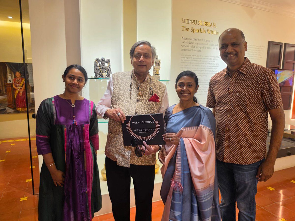 ShashiTharoor's tweet photo. One of the highlights of my #Chettinad visit was a tour of the Pettagam jewellery museum, conducted by a remarkable family of gemologists, Ganesh, Meena and Aditi Suppiah. It was simultaneously an education in the history of the Chettiar community as well as a crash-course in their extraordinary trading skills and jewellery traditions. Must visit if you are anywhere near Karaikudi!