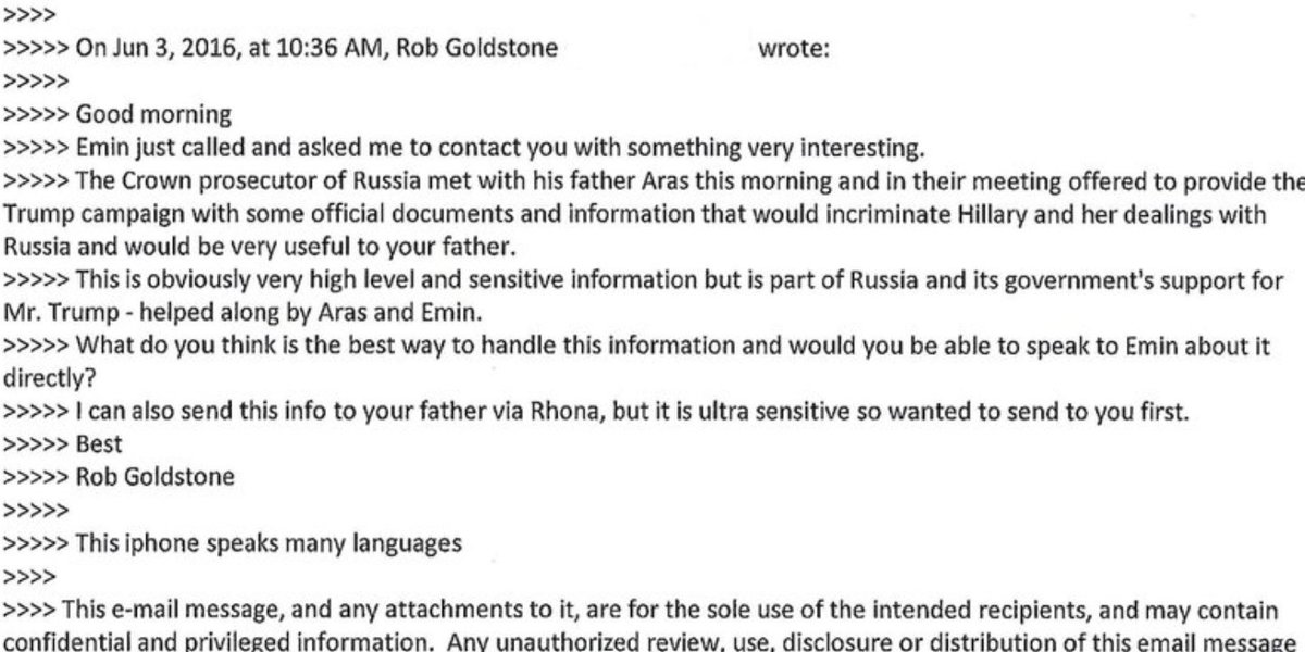 vondiddly's tweet photo. Most significant email in Assange's possession Jun 3 2016 email to Don Jr-

"This is obviously very high level and sensitive information but its part of Russia and its governments support for Mr Trump"-p1

Assange encryptd Jun 17 2016
WIKILEAKS INSURANCE 2016-06-03
2 days aftr Guccifer
If leaked 
THE JIG WOULD BE UP
TrumpRusCollusion exposed 🇺🇸