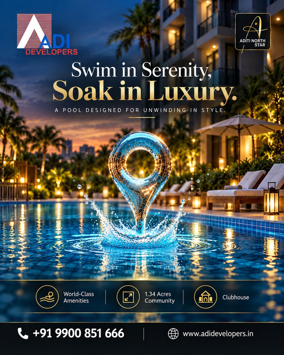 Aditinorthstar's tweet photo. Swim in serenity, soak in luxury 🌊✨
Experience a pool designed for unwinding in style at Aditi North Star by ADI Developers. Enjoy world-class amenities and a premium clubhouse within our exclusive 1.34 acres community.  
 📞 +91 9900 851 666
🌐 https://t.co/NL2bj6odzr https://t.co/cWbYy8Qaat