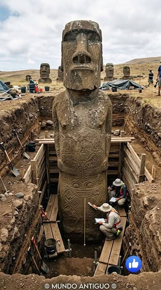 andreas_nigbur's tweet photo. THE MOAI HAVE BODIES. THE MUD FLOOD BURIED THEM.

Look at the famous Easter Island heads. We've all seen the photos—those giant stone faces staring out at the Pacific, mysterious and isolated.

But look at this image. This is what happens when you actually dig.Those aren't just heads. They are full-bodied statues. Torsos. Arms. Hands with long, stylized fingers resting on their abdomens. And look at the intricate carvings—the birdman motifs, the spirals, the petroglyphs etched into their backs.

Mainstream archaeology calls this a slow, gradual process. They say centuries of rain washed sediment down the volcanic slopes of Rano Raraku, gradually burying the statues up to their shoulders. The dirt accidentally preserved the carvings, they say.

That is the official story. A slow, gradual, natural process.But the Mud Flood conspiracy asks a different question.What if it wasn't slow? What if it wasn't gradual? What if it wasn't an accident?

Look at how deep the excavation team has to dig. Look at the wooden shoring holding back the earth. This isn't a few inches of topsoil—this is a massive, deep, uniform layer of sediment.
If it was just erosion, why are the statues buried so uniformly? 

Why are they entombed up to their shoulders at a consistent depth across the island? Why do the buried bodies show almost no weathering, while the exposed heads are heavily eroded? A slow, gradual process would leave uneven burial. A sudden event leaves a consistent line.

The Mud Flood narrative says the Moai weren't just statues. They were memory devices—monuments designed to survive a catastrophe, their buried bodies preserving a message for future civilizations.

The Easter Island Statue Project has excavated over 90 statues since 1914, exposing torsos that the world had forgotten. And every time they dig, they find the same thing: the bodies were there all along.

 The dirt wasn't meant to bury them. It was washed down from above.The question is not whether the statues have bodies. The question is: what buried them—and when?

Mainstream science says gradual erosion over centuries. The Mud Flood theory says a global reset that buried the old world under mud and sediment.

Either way, the next time you see a photo of an Easter Island head, remember: you are only seeing the top of something much, much deeper.

The bodies are still down there. The mud is still telling its story.
And most people are still looking only at the heads.