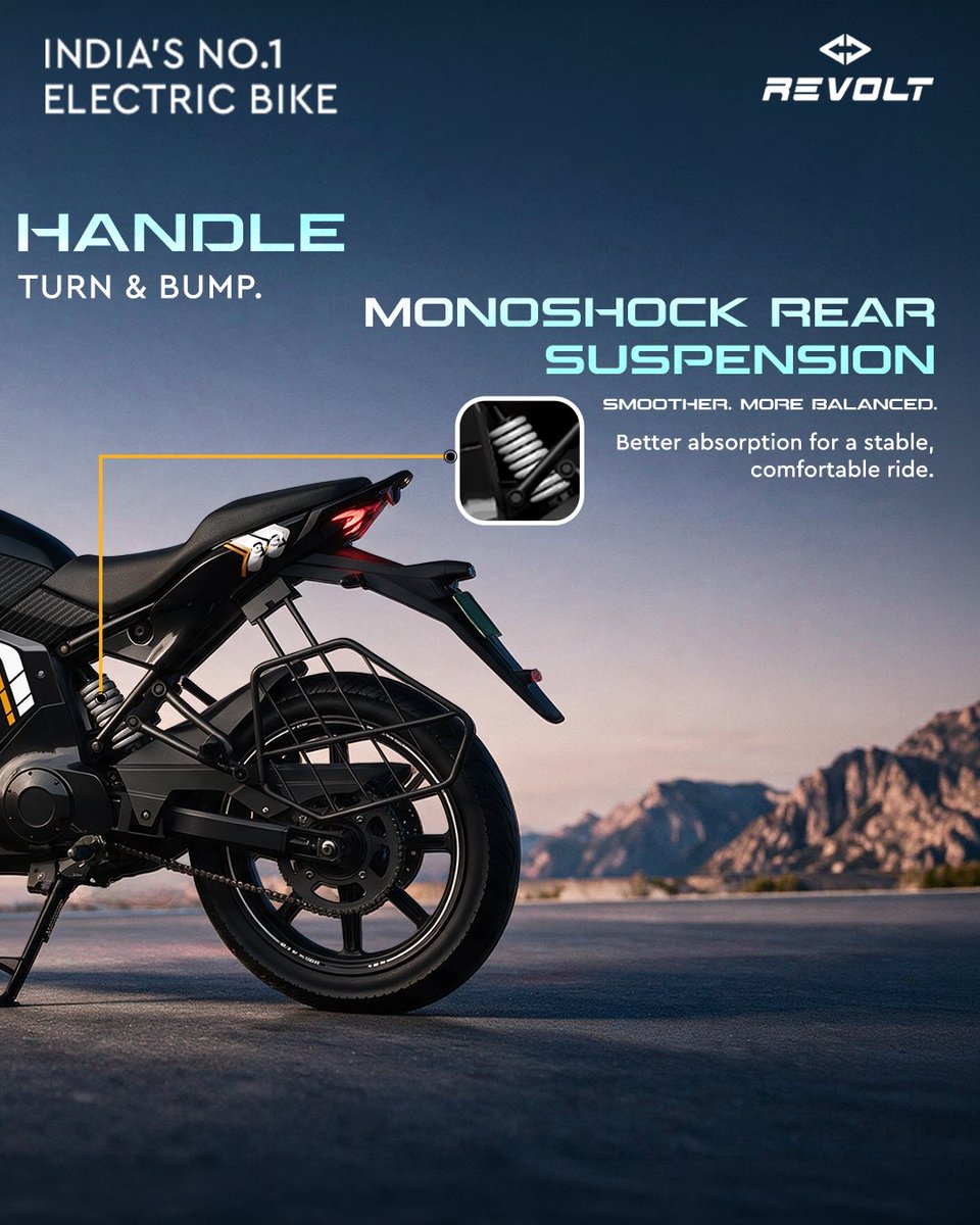 RevoltMotorsIN's tweet photo. Every twist. Every turn. Every bump.β
The RVX handles it all - with Upside-Down Forks for sharper control and a Monoshock Rear Suspension that keeps every ride smooth, stable, andbalanced.β
India Karega Revolt.β
#RevoltMotors #RVX #IndiaKaregaRevolt #RideElectric #Suspension https://t.co/RcuXKb9rYx