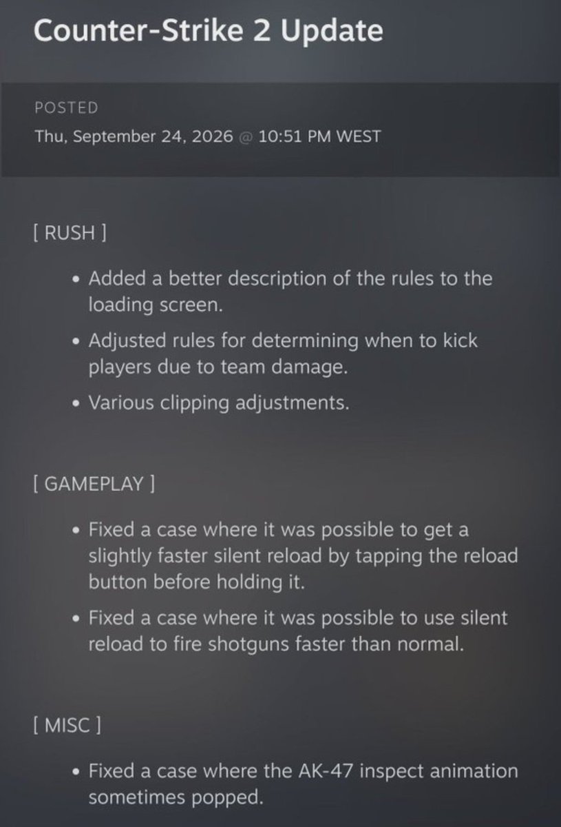 CS2Unique's tweet photo. The new update is here. The update affects Rush mode; gameplay bugs have been fixed, and the inspection animation for the AK has been corrected.
#cs2 https://t.co/tj1iKdIiPr