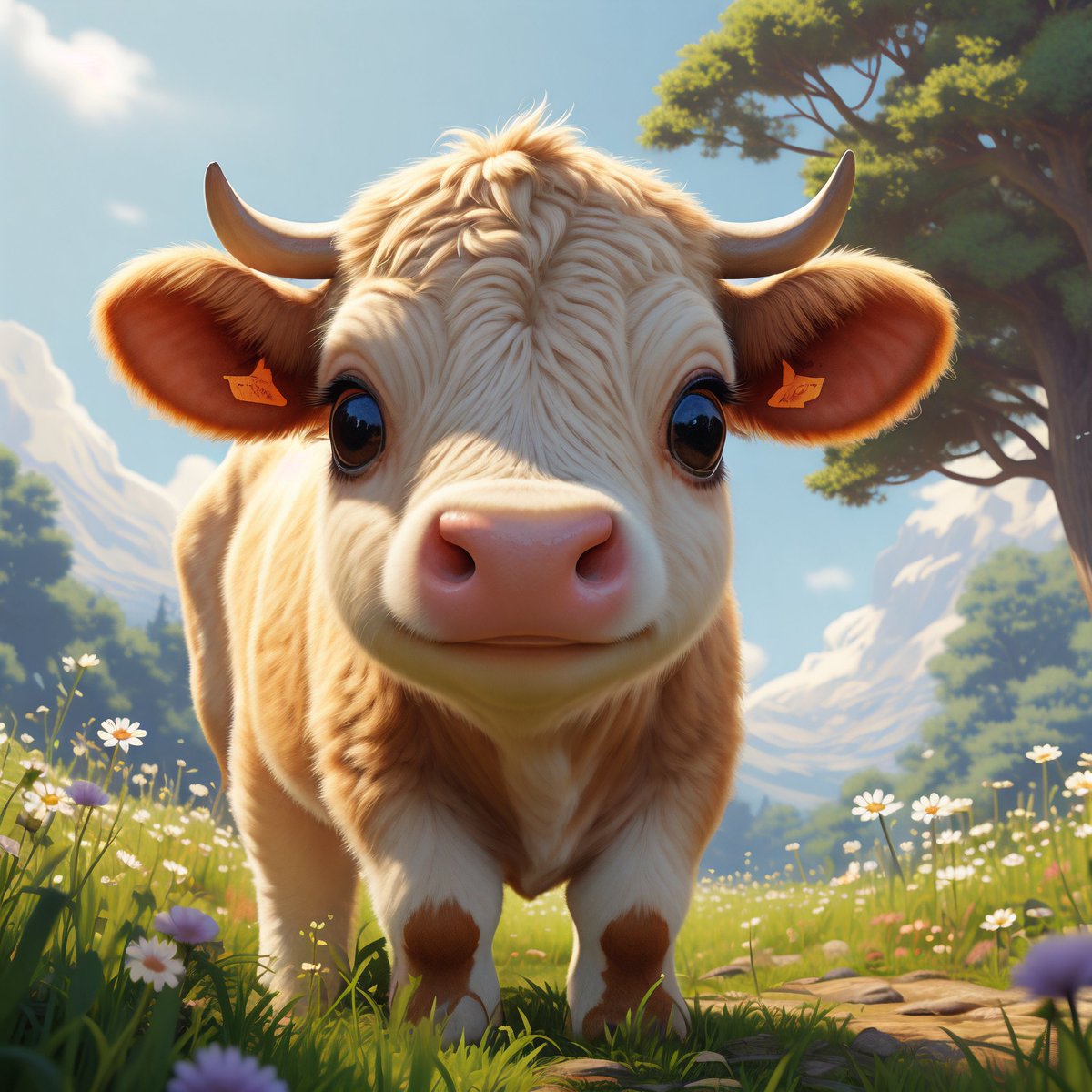 RioHamd29680366's tweet photo. [A cute calf enjoying a sunny day, with a wheat stalk swaying nearby—what a cozy rural scene!]， https://t.co/Og0qNrfvmY