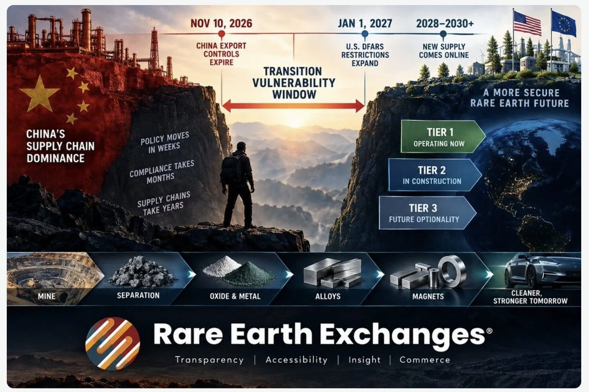 RedMetal_Ltd's tweet photo. A new analysis from Rare Earth Exchanges argues that rare earth equities are entering a "Transition Vulnerability Window."

Read more here: https://t.co/8LoMSE3y2N

$RDM.AX #RareEarths #CriticalMinerals #ASX https://t.co/PhpbxUIl5t