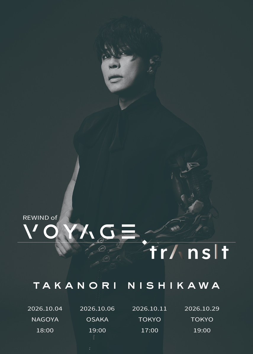 TMR_TNNK_STAFF's tweet photo. 「Takanori Nishikawa LIVE TOUR 2026
REWIND of VOYAGE trAnsIt」
OFFICIAL GOODS公開！

▼会場先行販売開始時間
■10/04(日) Zepp Nagoya：11:00
■10/06(火) Zepp Osaka Bayside：12:00
■10/11(日) Zepp Divercity Tokyo：11:00
■10/29(木) Zepp Divercity Tokyo：13:00

*販売時間は状���により変更となる場合がございます
*先行販売はチケットがない方でもご購入いただけます
*数量には限りがあり、無くなり次第終了となります
*終演後販売は20分程度を予定しております

#TNNK #西川貴教