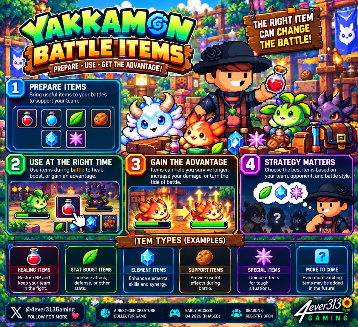 4ever313Gaming's tweet photo. 🎒 YAKKAMON BATTLE ITEMS! ⚔️

The right item could change everything! 👀

❤️ Healing
⚡ Battle support
🧠 Smarter strategies

What items would YOU bring to battle? 🔥

⚠️ In development.

#Yakkamon #Ronin #4ever313 https://t.co/3uJdl84GmO