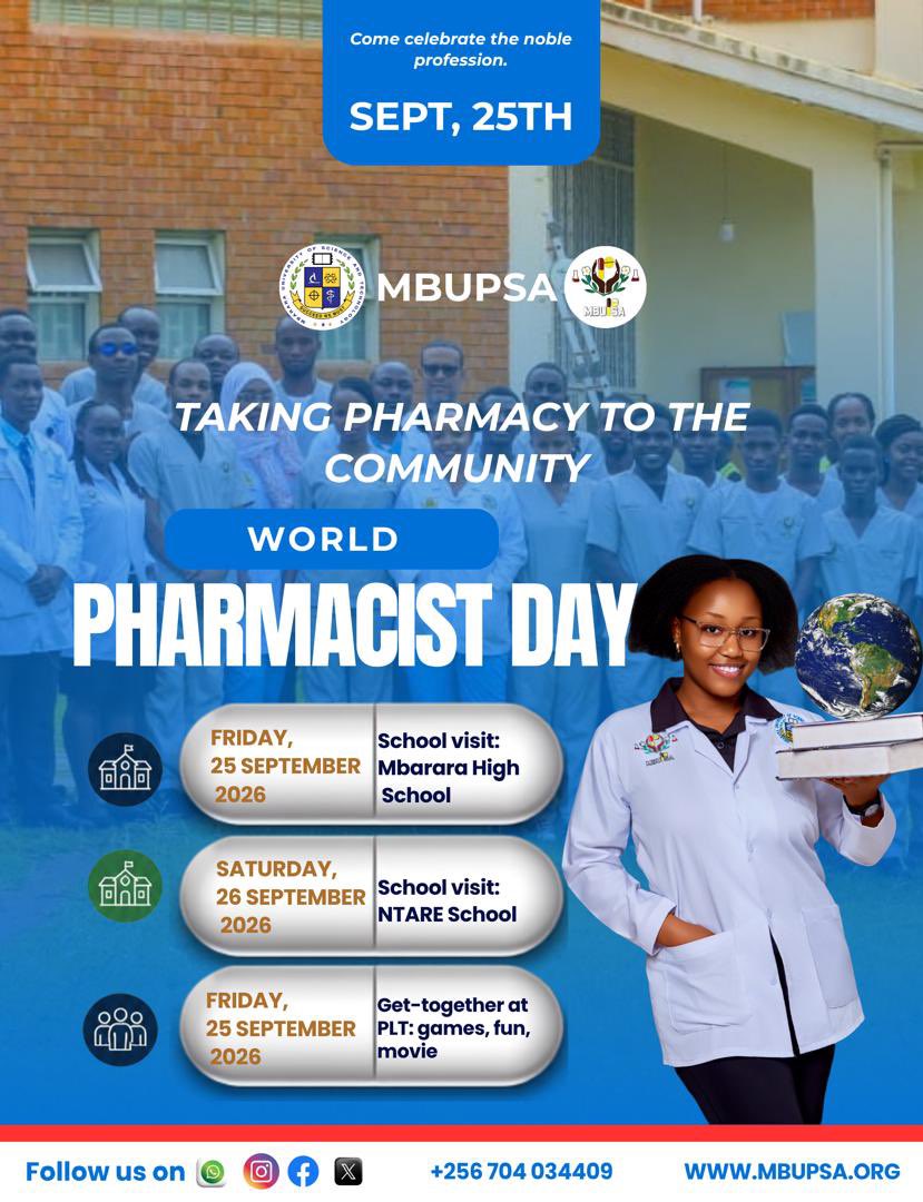 mbupsa's tweet photo. 🌍💊 WORLD PHARMACIST DAY 💊🌍
MBUPSA is taking pharmacy to the community!
📍 Today: Mbarara High School + PLT Get-together
📍 Tomorrow: Ntare School
Let’s go! 💪
#WorldPharmacistDay #MBUPSA https://t.co/MdFgAD6Tzx
