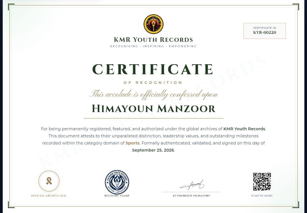 KmrYouthRecords's tweet photo. Congratulations to Rehan Nabi, a young sporting talent from Shopian.

With representation in cricket at the district level and softball at both district and state levels, Rehan continues to build his sporting journey with dedication and determination.

Wishing him continued success and many more achievements ahead.

Shopian, Kashmir | KMR Youth Records

شوپیان سے تعلق رکھنے والے نوجوان کھلاڑی ریحان نبی کو دلی مبارکباد۔

ریحان نبی نے کرکٹ میں ضلعی سطح پر جبکہ سافٹ بال میں ضلعی اور ریاستی سطح پر نمائندگی کرکے اپنی صلاحیتوں کا مظاہرہ کیا ہے۔

ان کے روشن مستقبل اور مزید کامیابیوں کے لیے نیک خواہشات۔

شوپیان، کشمیر | KMR Youth Records

#RehanNabi #KMRYouthRecords #Shopian #Kashmir #Cricket #Softball #YoungAthlete #KashmirSports