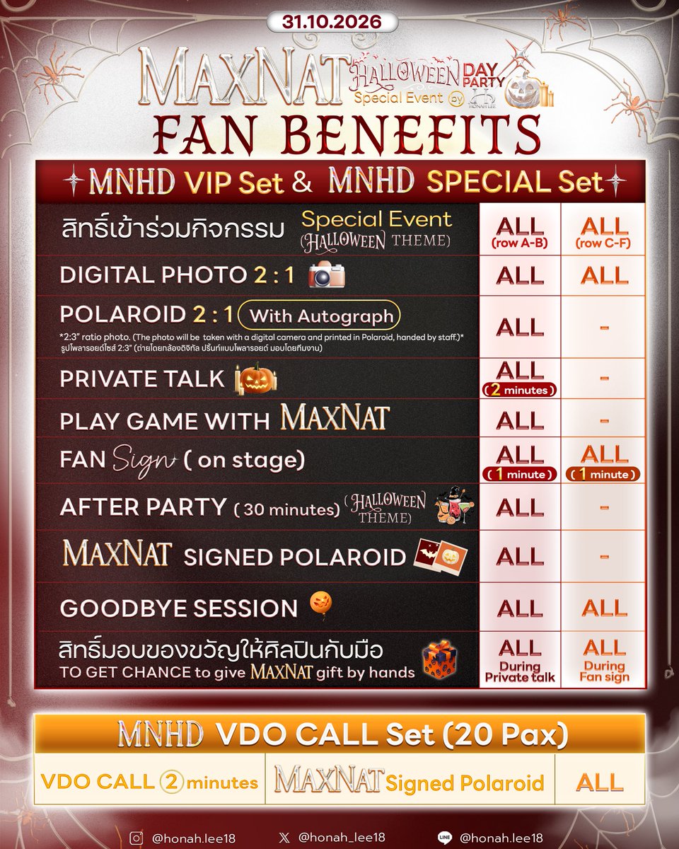 honah_lee18's tweet photo. Now 📌✨ 
📍MNHD VIP  Set (20pax)✨Available =  5 Set ✅
(for attending the  Event  )

📍MNHD Special  Set (40pax)✨ = 24 Set ✅
(for attending the  Event  )

📍MNHD VDO Call Set(20pax) ✨= 19 Set✅
(fore VDO Call 2Minutes & Signed Polaroid)

Order via Line line official 
@ honah.lee18
https://t.co/CUPbaIt9sP 

HONAH LEE 

 ✨ #MaxNatHalloweenDaybyHNL    ✨

#ฮาร์ทดิสของแม้กณฐ #MaxNat 
#ไดโนกรธัสส์ #ขวดนมของเบบี้ณฐ