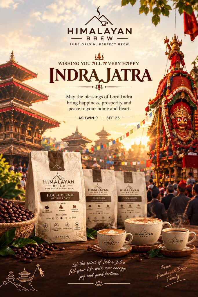 Brew_himalayan's tweet photo. Happy Indra Jatra! 🇳🇵🙏

May the spirit of Indra Jatra bring joy, prosperity, peace, and good fortune to every home. ❤️

Celebrating the vibrant culture, traditions, and heritage of Nepal. 🇳🇵✨

☕ Himalayan Brew
Pure Origin. Perfect Brew.

#IndraJatra #IndraJatra2026 #IndraJatra https://t.co/RnS0EPrEHM