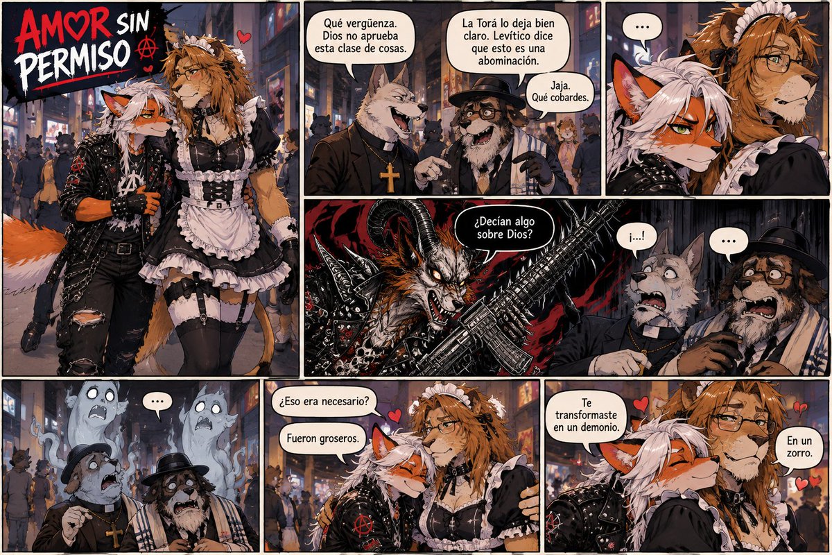 AngusFreyr's tweet photo. Amor sin permiso ❤️🖤 | Cuando el amor desafía los prejuicios
#Furry #FurryCommunity #FurryPride #LGBTQ #LGBTQIA #LGBTQFurry #FurryLGBT #GayFurry #FurryCouple #YaoiFurry #FurryArt #FurryComic #FurryComics #AnthroArt #Pride #QueerArt #LoveIsLove #ComoLaVidaMisma #AngusFreyr #GilbertFansworth #TikTokFurry #FurryTikTok