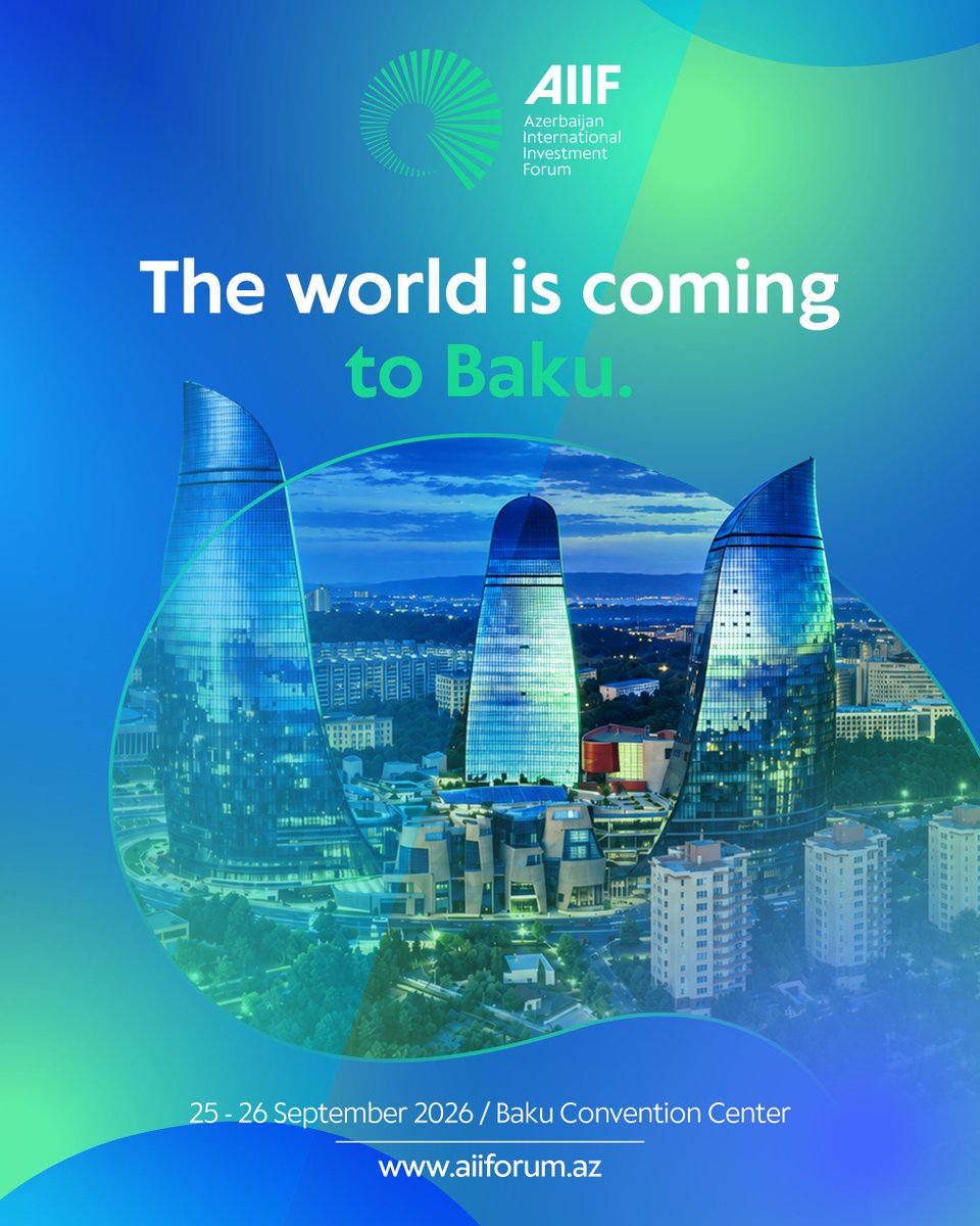 aiiforum_az's tweet photo. AIIF 2026 brings together government representatives, investors,
financial institutions and business leaders from around the world.

Different markets.
Different perspectives.
Shared interests.

Investment. Trade. Connectivity. Growth.

Today, Baku is hosting a platform that is turning into one of the centers of not regional, but global economic dialogue.

📍Baku Convention Center
📅 25–26 September 2026 

#AIIF2026 #Azerbaijan #Investment