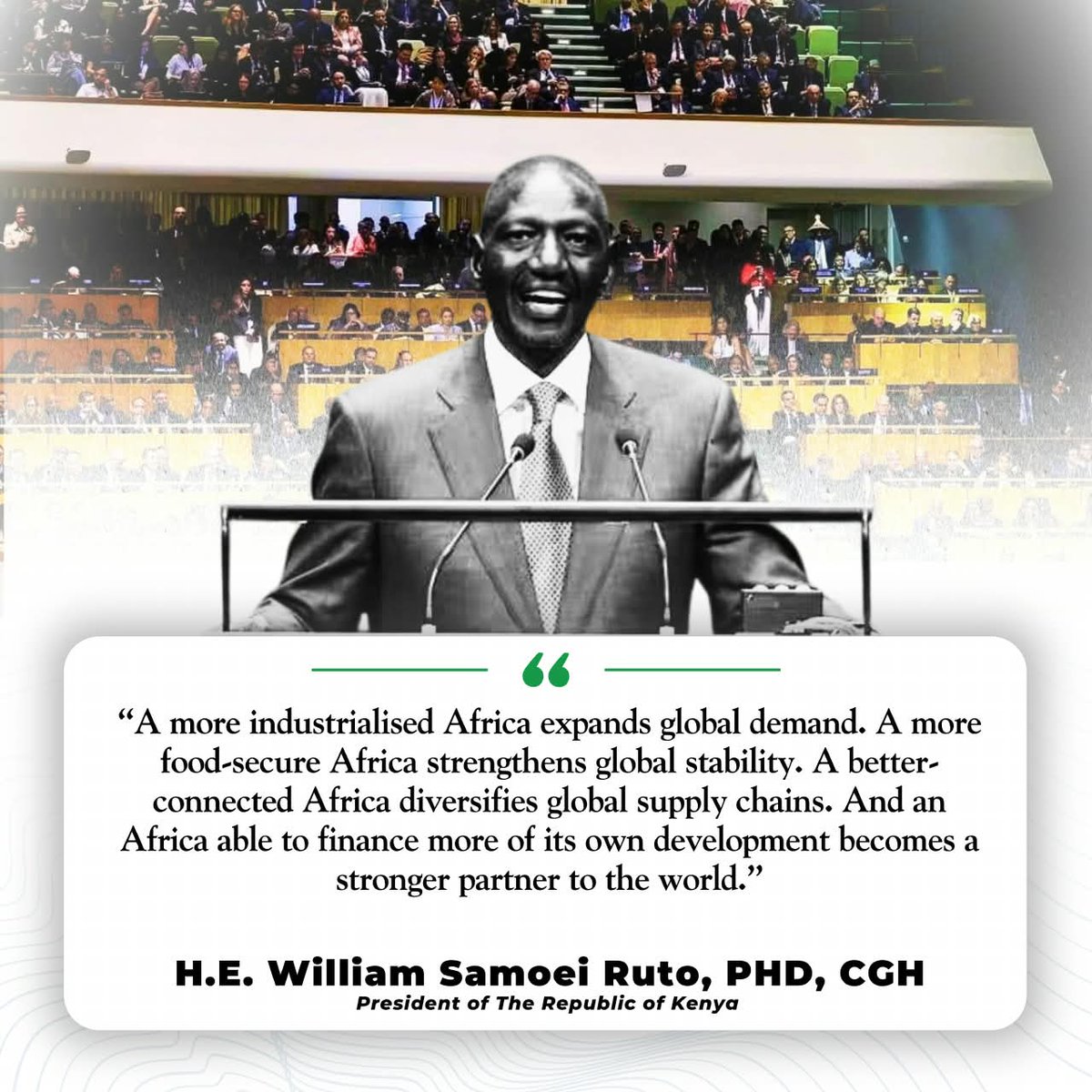 Kent_aity's tweet photo. Ruto at UNGA81 declares Kenya Speaks for Africa: peace and development are inseparable; when collective security fails, children lose classrooms, hospitals and futures across the Global South. #RutoAtWorldStage https://t.co/xJz6GTBITk