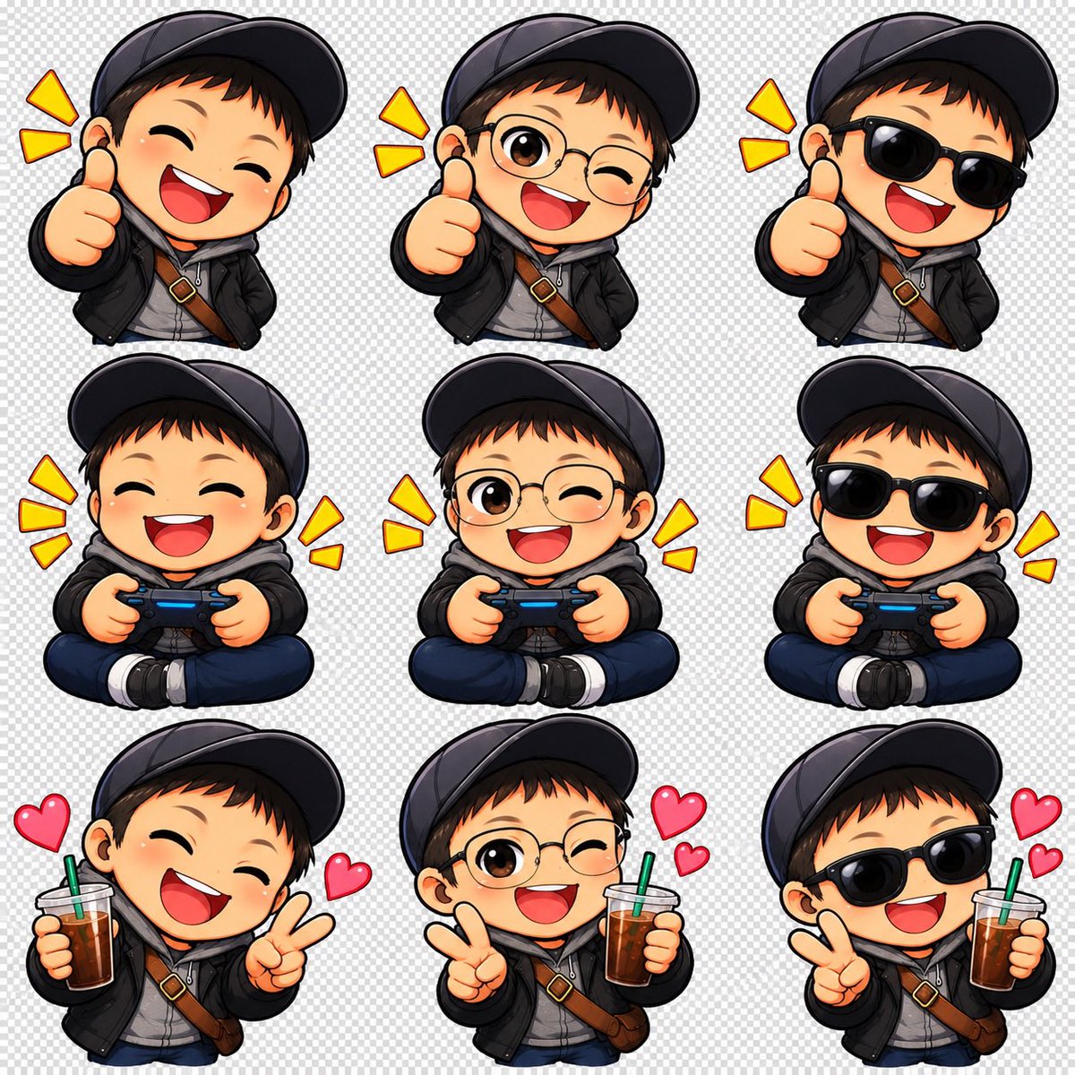 umabanasi's tweet photo. 最近ハマっているもの！
チャッピーで作るLINEスタンプ風イラスト！
分割すると普通に使えるので、これからも何か作っていく！ https://t.co/UXyqiCAqDZ