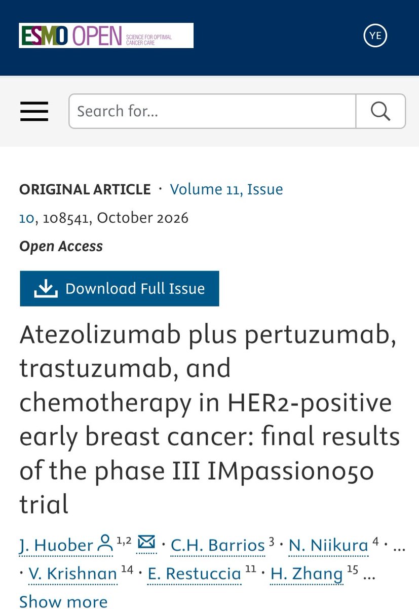 dr_yakupergun's tweet photo. IMpassion050 final analysis:

In HER2+ EBC, adding atezolizumab did not improve pCR; at ~44-mo f/u, there was also no significant EFS (HR 0.90) or DFS benefit (HR 0.71).

The DFS signal in PD-L1− disease (HR 0.44) is intriguing, but with few events and wide CIs.

https://t.co/2HFFEDpdjd