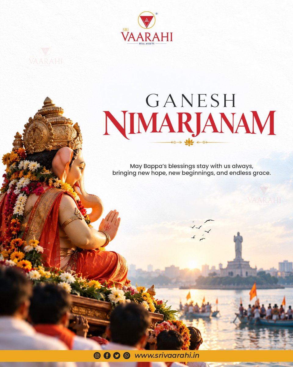 Sri_Varahi_'s tweet photo. Bappa goes, but his blessings stay. 🙏 Ganesh Nimarjanam reminds us — every ending carries the seed of something greater. May this new beginning bring clarity, growth, and everything you've been praying for. Ganpati Bappa Morya! 🌸 https://t.co/VlaWCNlSrS